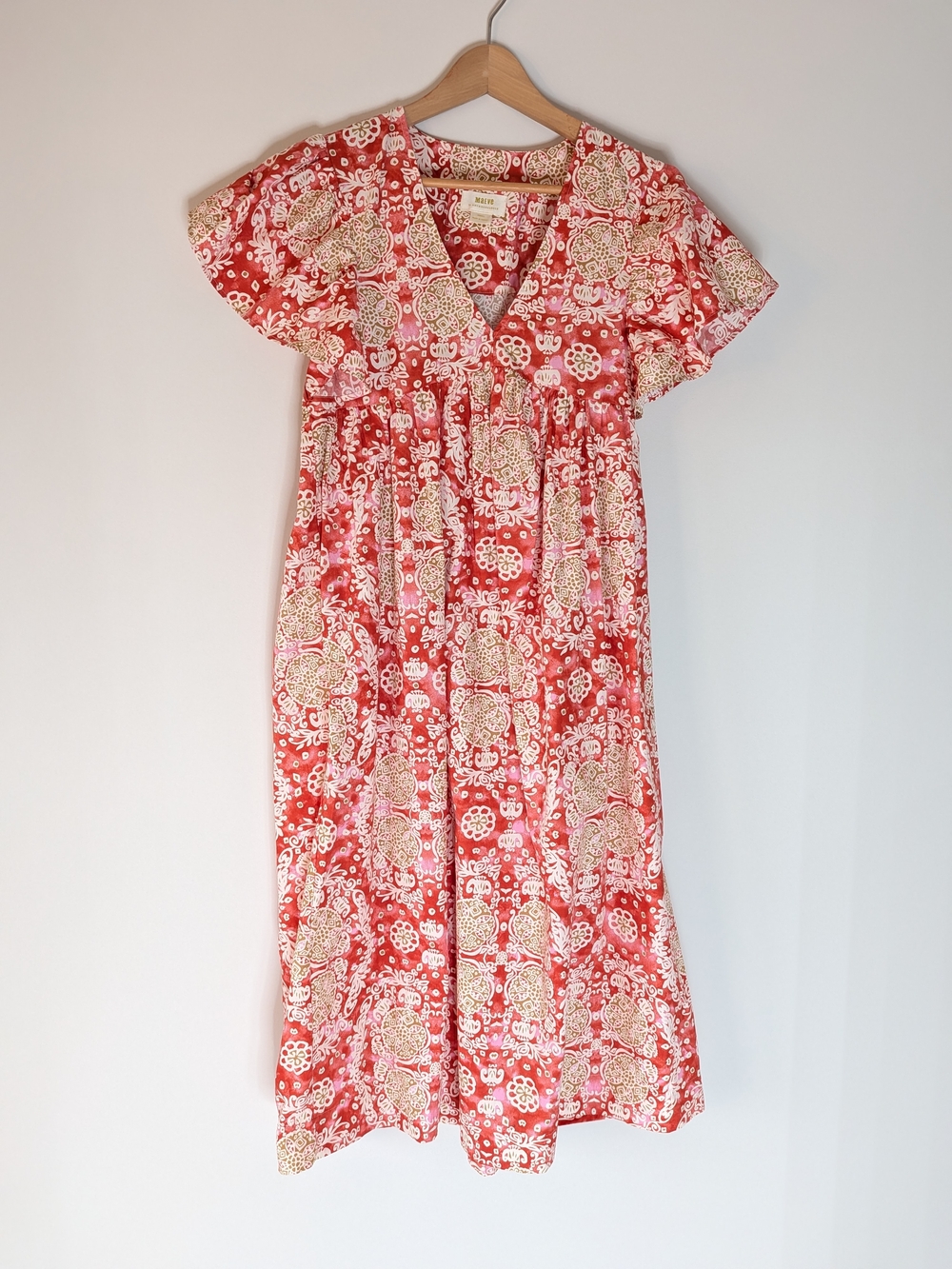 Anthropologie Maeve Red and Cream Printed Dress